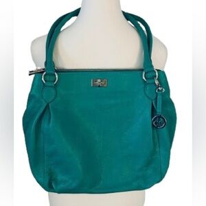 Vintage Audrey Brooke Leather Purse Aqua Turquoise Blue Handbag Shoulder Bag